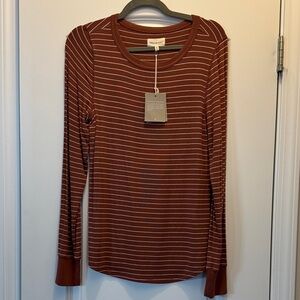 Thread & Supply Brown Striped Long Sleeve Tee